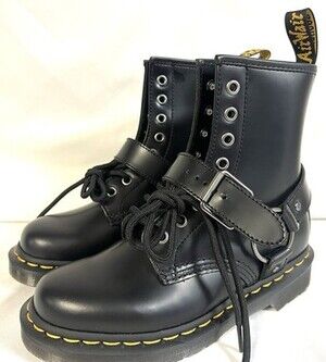 Dr Martens 1460 Harness Boots Black Leather Strap Buckle US W5 M4 (NWOB)